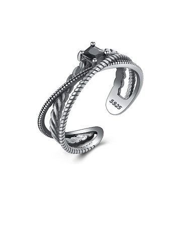 Unregelmäßiger Vintage-stapelbarer Ring aus 925er Sterlingsilber mit Zirkonia