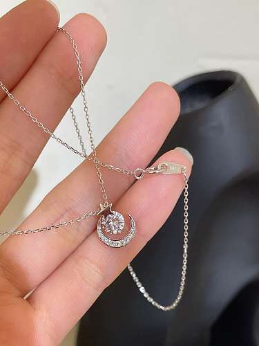 925 Sterling Silver Cubic Zirconia Moon Dainty Necklace