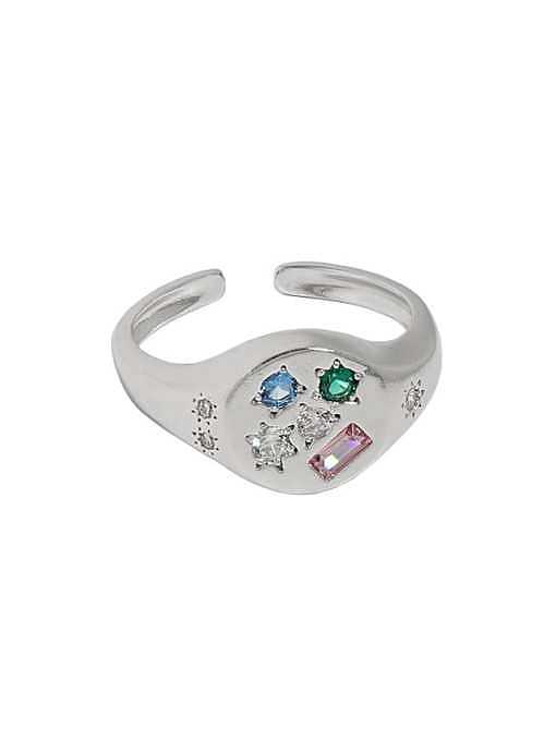 925 Sterling Silver Rhinestone Geometric Vintage Band Ring