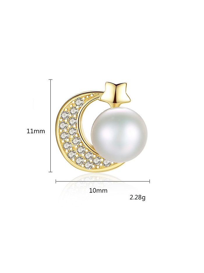 Sterling silver micro-inlay AAA zircon natural pearl star-moon earrings
