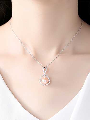 925 Sterling Silver 3A Zircon Freshwater Pearl Pendant Necklace