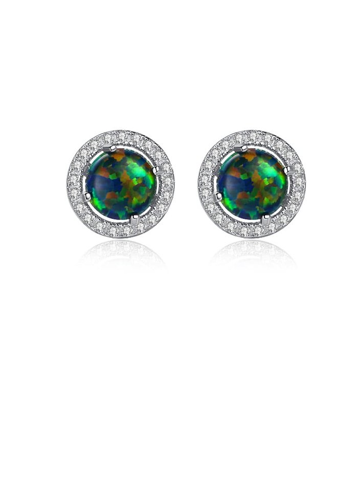 925 Sterling Silver Opal Round Minimalist Stud Earring