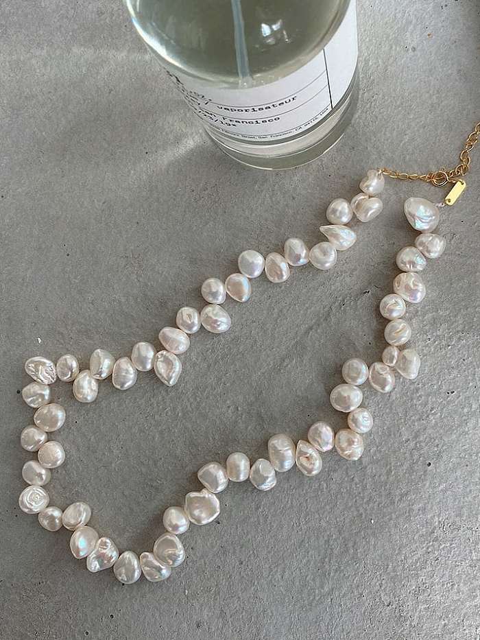 Collar vintage geométrico de perlas de agua dulce de plata de ley 925
