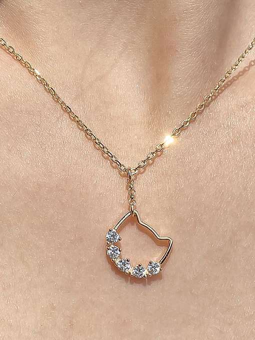925 Sterling Silver Rhinestone Cat Gold Dainty Necklace