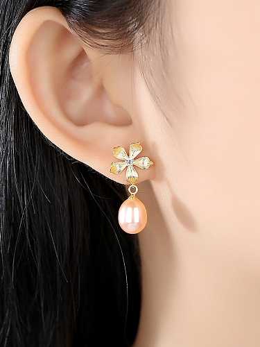 925 Sterling Silver Freshwater Pearl Flower Vintage Drop Earring