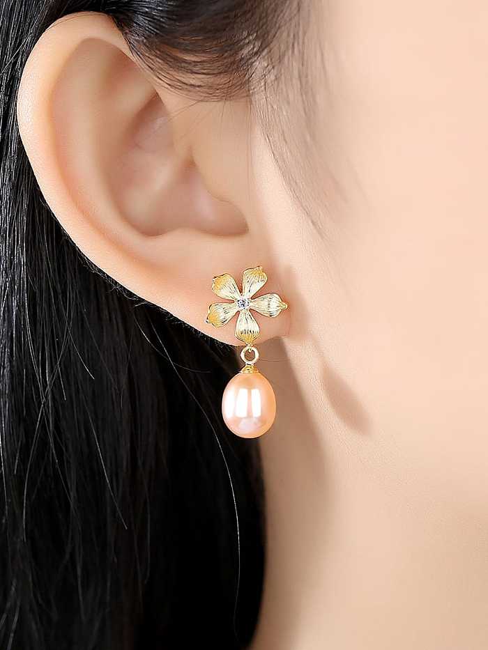 Boucles d'oreilles vintage en argent sterling 925 avec perle d'eau douce et fleur