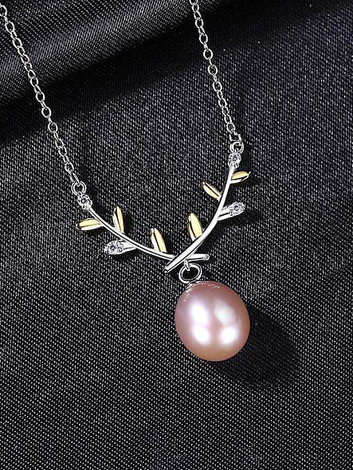 925 Sterling Silver Imitation Pearl Leaf Minimalist Necklace