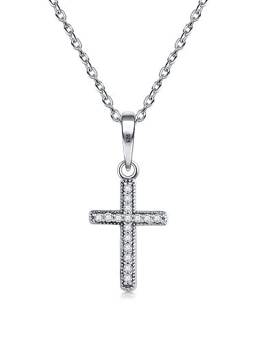 Collar religioso vintage geométrico de plata de ley 925 con circonita cúbica