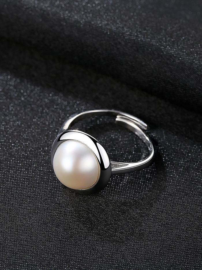 Sterling Silver 10-10.5mm natural pearls free size ring