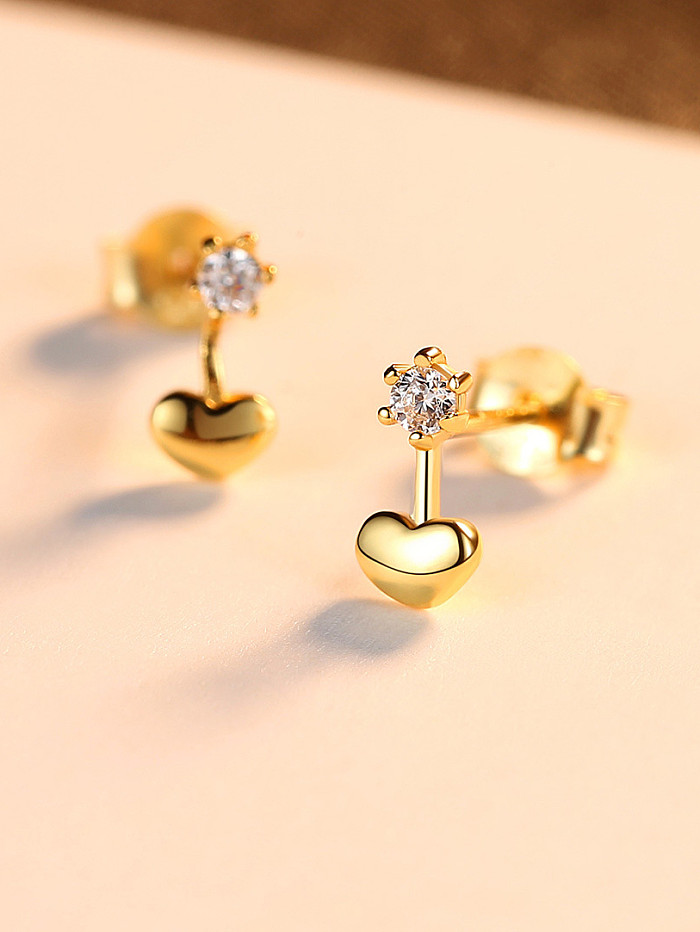 925 Sterling Silver With Cubic Zirconia Simplistic Heart Stud Earrings