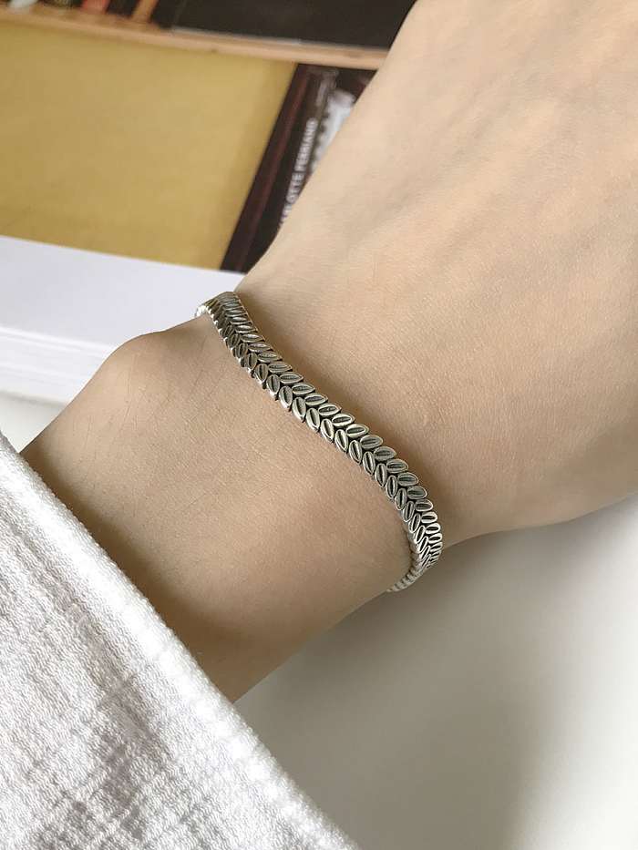 925 Sterling Silver Willow Leaf Vintage Cuff Bangle