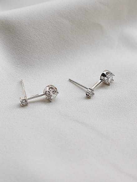 925 Sterling Silver Cubic Zirconia White Round Minimalist Stud Earring