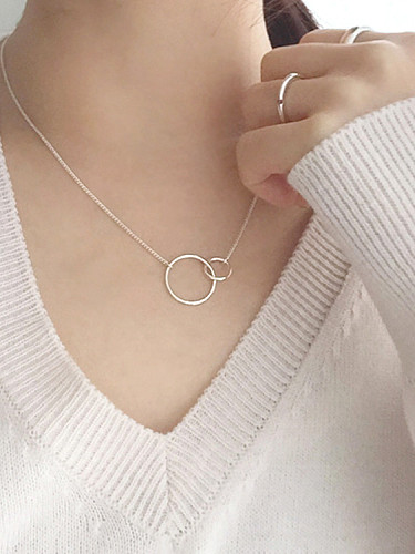 Sterling silver fashion personality simple glossy double circle necklace