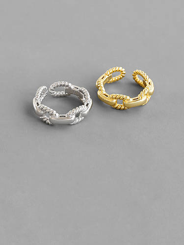925 Sterling Silver With Gold Plated Fashion Hollow Geometric Free Size Rings