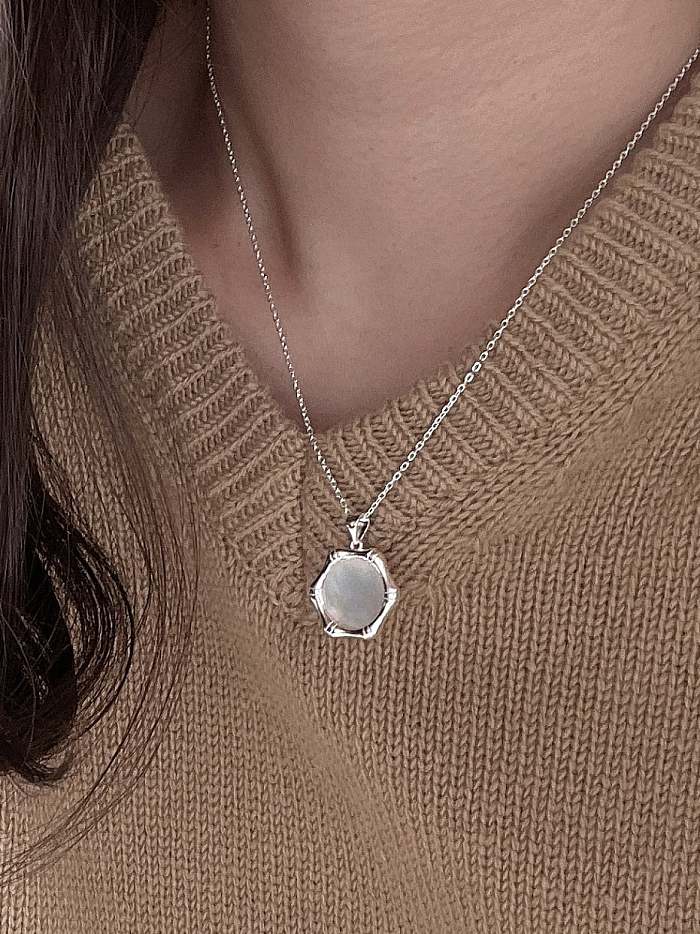 925 Sterling Silver Shell Hexagon Minimalist Necklace