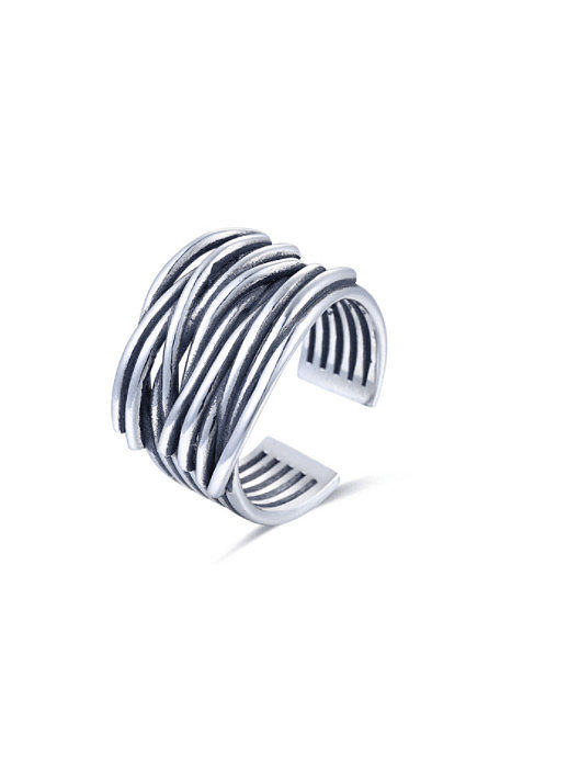 925 Sterling Silver With Gun Plated Vintage Irregular Midi Rings