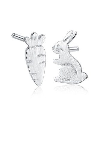 Pendiente de tuerca de rábano de conejito lindo de dibujos animados minimalista de plata de ley 925