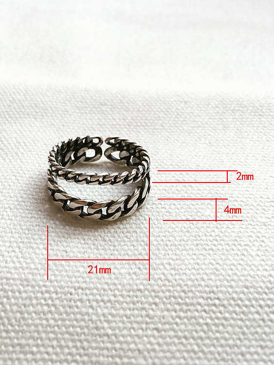 925 Sterling Silver Vintage Double Chain Free Size Stackable Ring