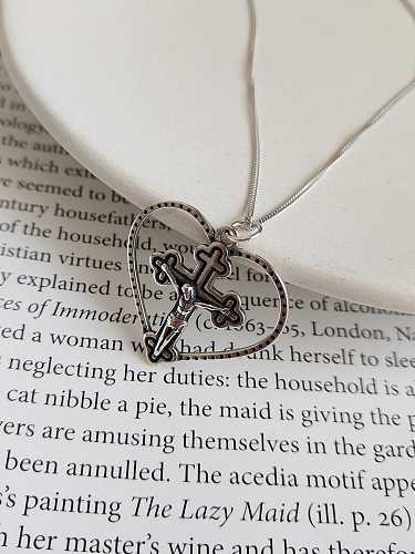 925 Sterling Silver Heart Vintage Love Cross Necklace