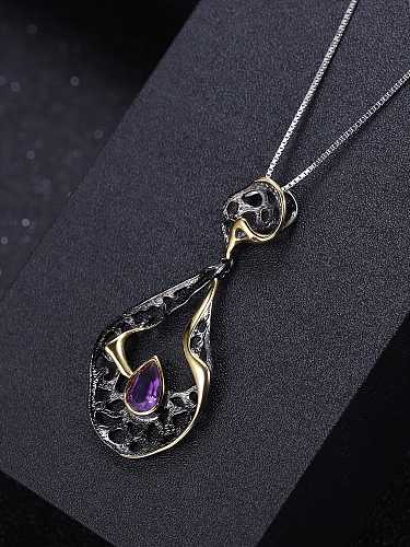 925 Sterling Silver Amethyst Irregular Vintage Necklace