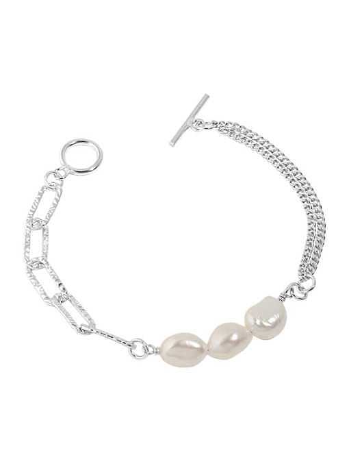 Pulsera minimalista geométrica de perlas de agua dulce de plata esterlina 925