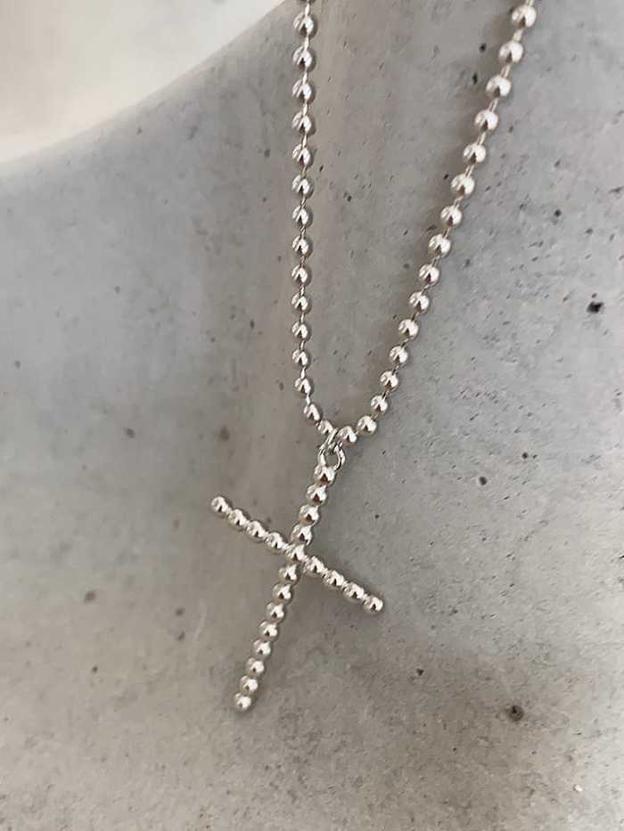 925 Sterling Silver Bead Chain Cross Vintage Long Strand Necklace