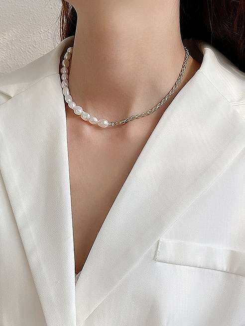 925 Sterling Silver Freshwater Pearl Irregular Vintage Necklace
