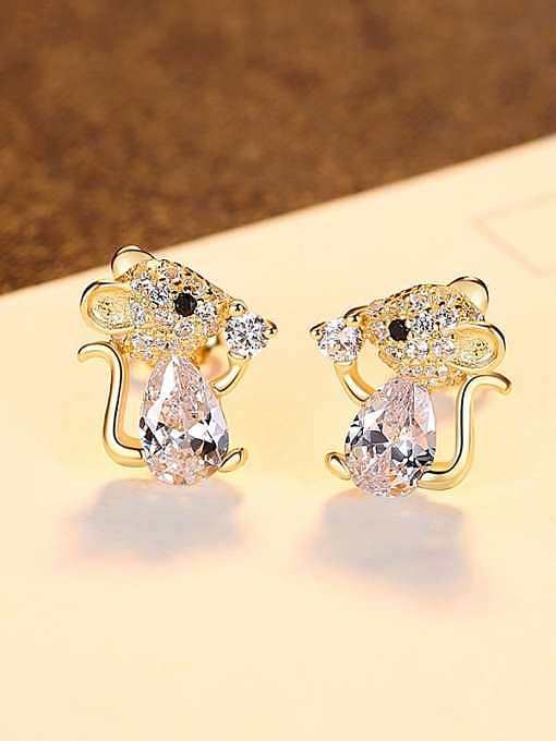 925 Sterling Silver Cubic Zirconia Mouse Cute Stud Earring
