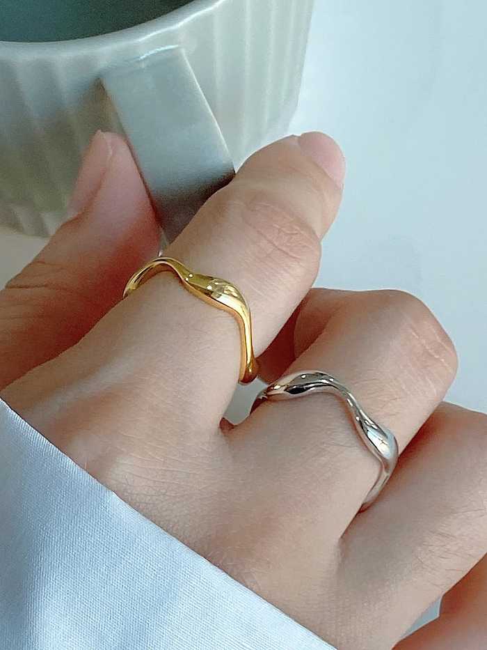 Anéis de banda redonda de prata esterlina 925 banhados a ouro com curva simplista