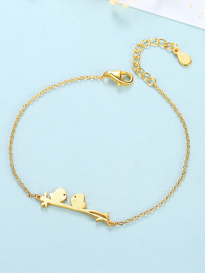 Bracelets en argent sterling 925 avec petits oiseaux simplistes plaqués or