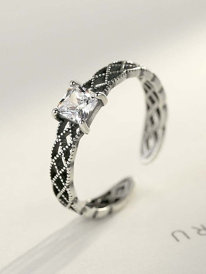 925 Sterling Silver Cubic Zirconia antique openwork geometry free size ring