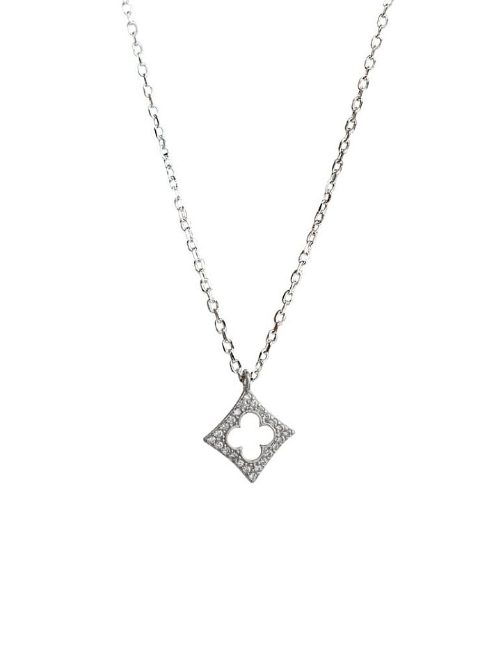 925 Sterling Silber Strass Quadratisch Zierliche Halskette