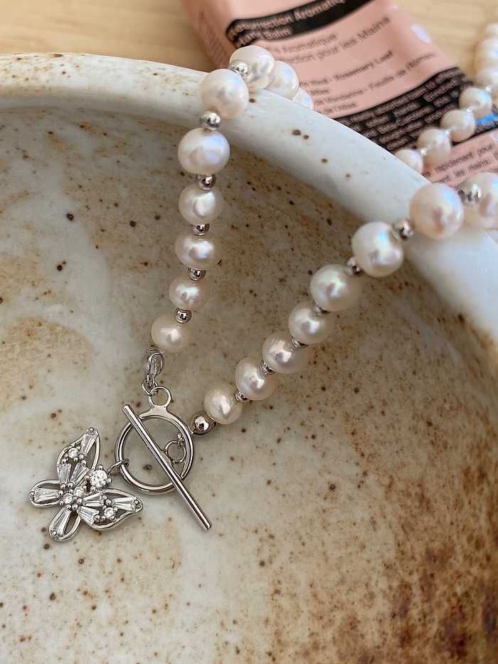925 Sterling Silver Imitation Pearl Butterfly Vintage Necklace