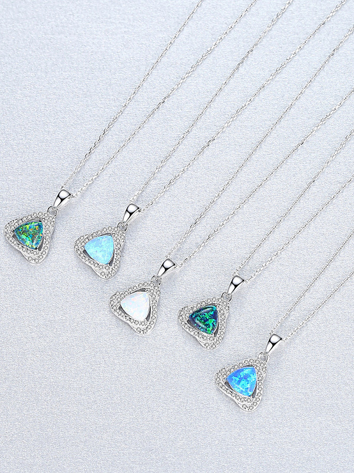 925 Sterling Silver With White Gold Plated Simplistic Triangle Necklaces