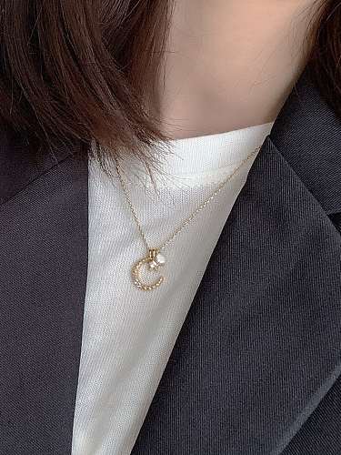 925 Sterling Silver Rhinestone Minimalist Sun Moon Bead Necklace