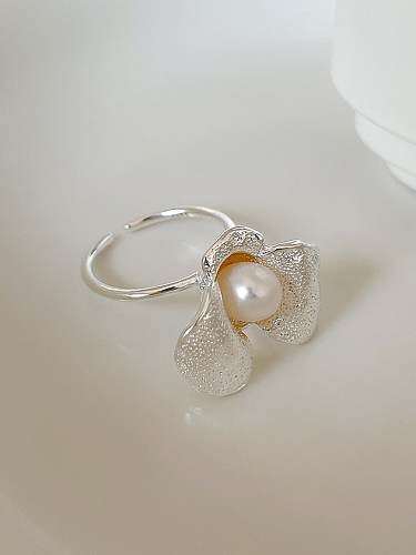 925 Sterling Silber Nachahmung Perlen Blume Vintage Band Ring