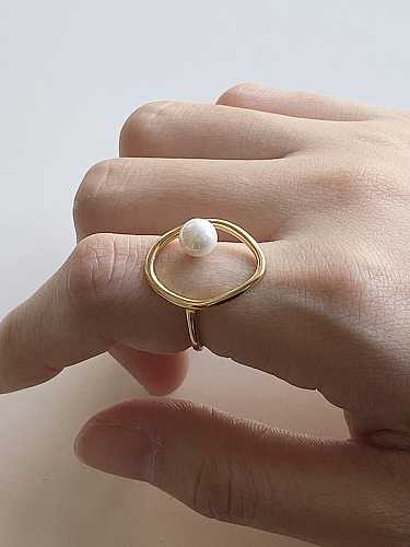 925 Sterling Silver Imitation Pearl Round Minimalist Band Ring