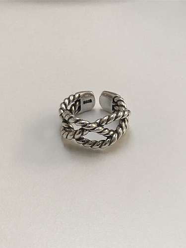 Anel de pulseira de prata esterlina 925 vintage com três cordas tamanho livre