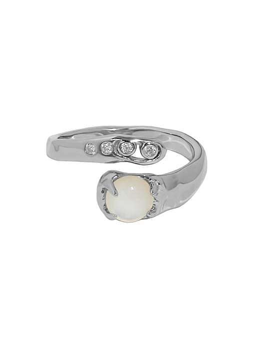 925 Sterling Silver Natural Stone Irregular Vintage Band Ring