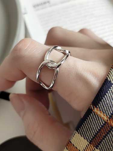 925 Sterling Silver Geometric Minimalist Open Long Chain Band Ring