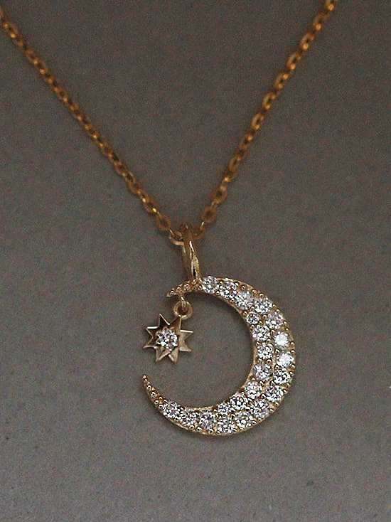 925 Sterling Silber Zirkonia Mond zierliche Halskette