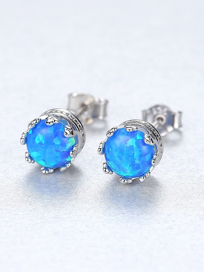 Boucles d'oreilles rondes minimalistes rondes en argent sterling 925 bleu opale