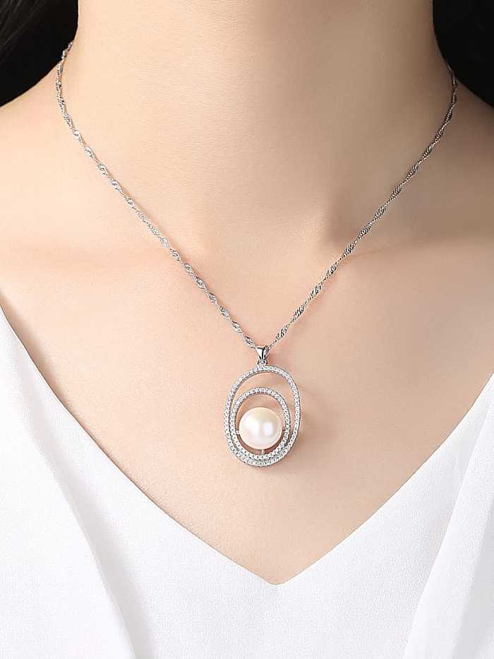 925 Sterling Silber Süßwasserperle Mode Zirkon ovale hängende Halskette