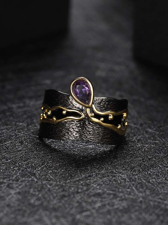 925 Sterling Silver Amethyst Irregular Vintage Band Ring