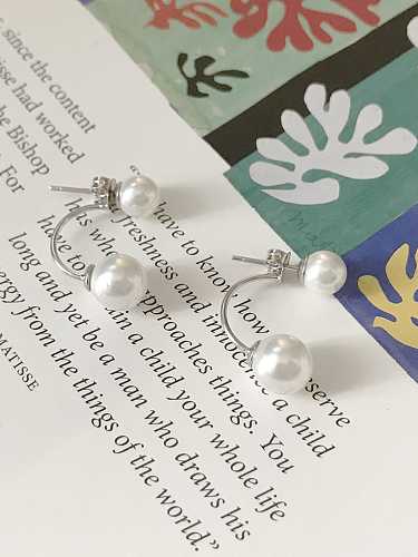 Pendiente de tuerca minimalista geométrico blanco perla de imitación de plata de ley 925