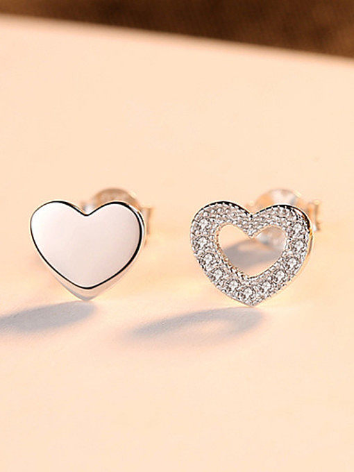 925 Sterling Silver With Cute Heart-shaped Stud Earrings
