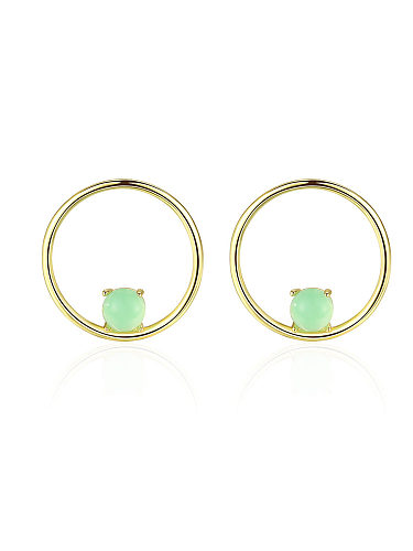 925 Sterling Silver With Turquoise Simplistic Round Stud Earrings