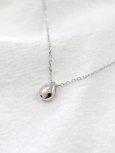 Simple Little Water Drop Pendant Smooth Silver Necklace