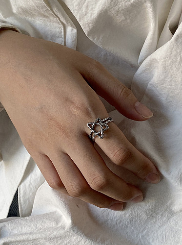 925 Sterling Silver With Antique Silver Plated Vintage Star Free Size Rings