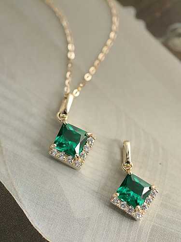 Collar delicado geométrico verde con diamantes de imitación de plata de ley 925